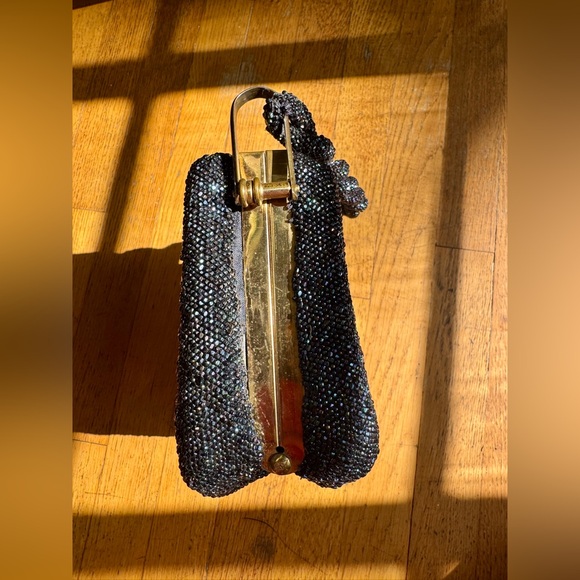 40s Vintage Navy Blue/ Black Carnival Glass Beaded Bag - Picture 7 of 13